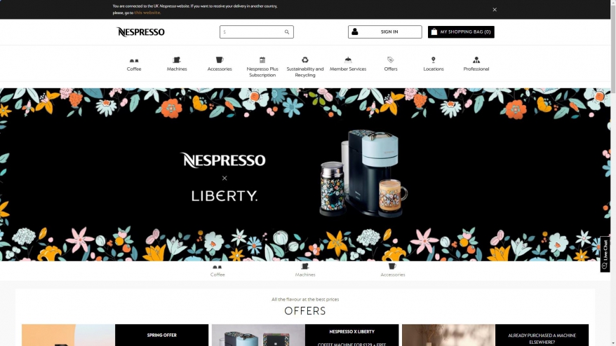 Screenshot of Nespresso website