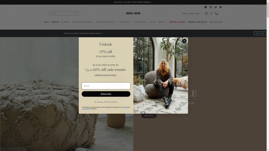 Screenshot of Abigail Ahern interiors, design and decor inspiration website