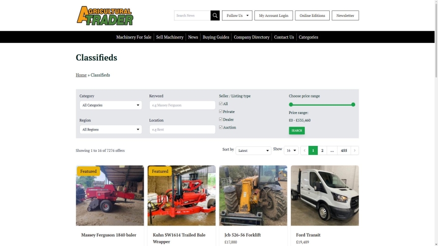 Screenshot of Agricultural Trader website