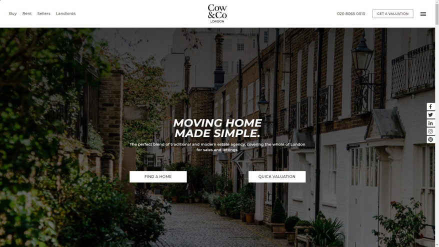 Screenshot of Cow & Co Properties Limited, London website