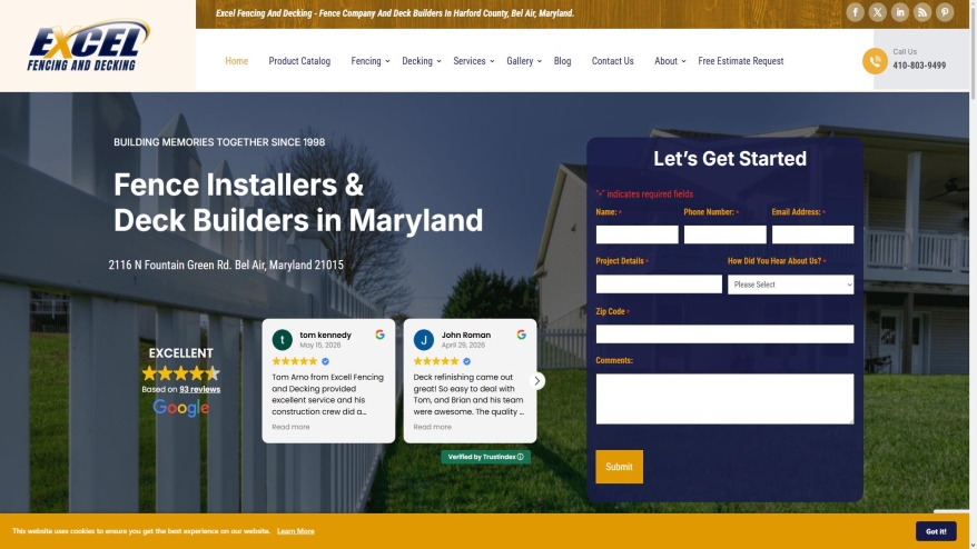 Screenshot of Excel Build & Fence Ltd website