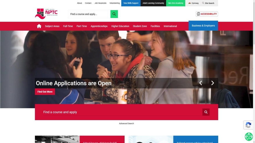 Screenshot of NPTC Group of Colleges website