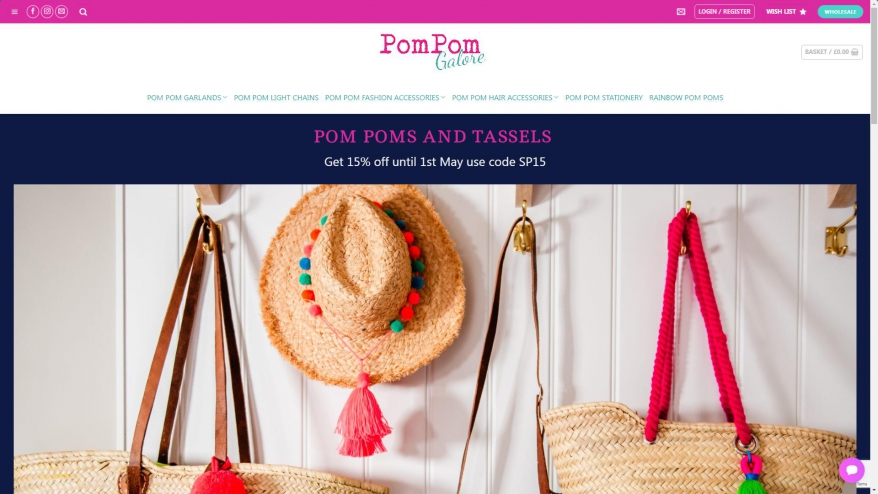 Screenshot of PomPom Galore website