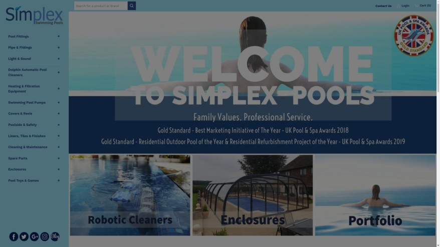 Screenshot of Simplex Pools website