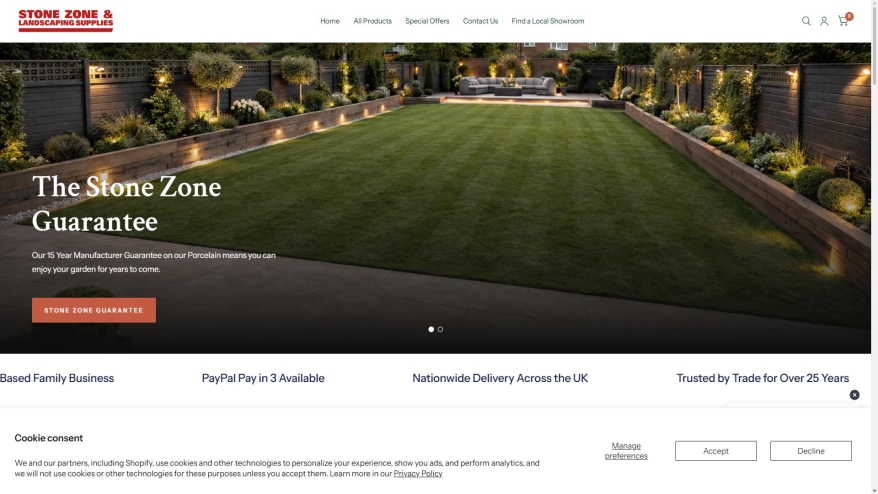 Screenshot of Stone Zone & Landscaping Supplies website