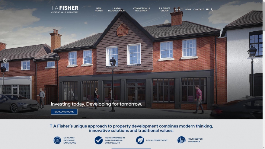 Screenshot of T A Fisher | Investing â€¢ Developing â€¢ Collaborating in Property website