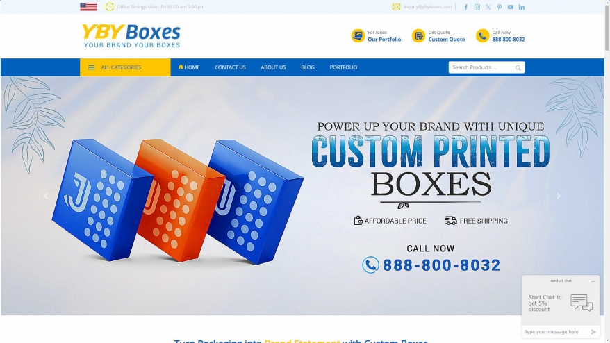 Screenshot of YBY Boxes makes designing & manufacturing custom packaging boxes & custom printed boxes a hassle free task with its massive customization possible & years of expertise website
